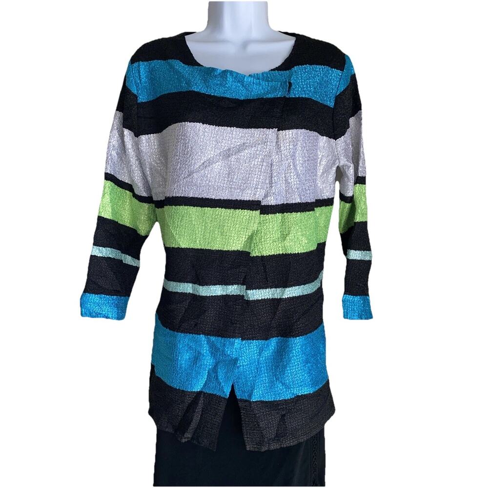 Berek Women's Plus Size 1X Striped Blazer Top Blue White Work Career Wear Summer